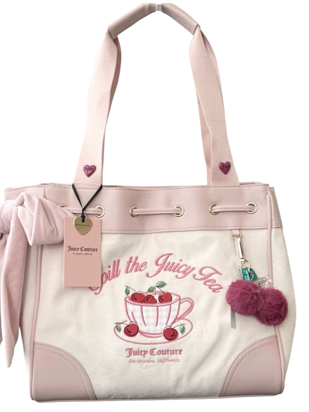 NWT Juicy Couture Sweet Tea Party Spill The Tea Daydreamer Tote Soft White/Pink